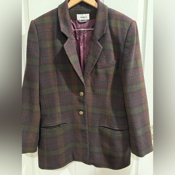 Tribal Plum & Green Jewel Tone Wool Blend Blazer Tailored Suit Jacket Heritage - Picture 7 of 9